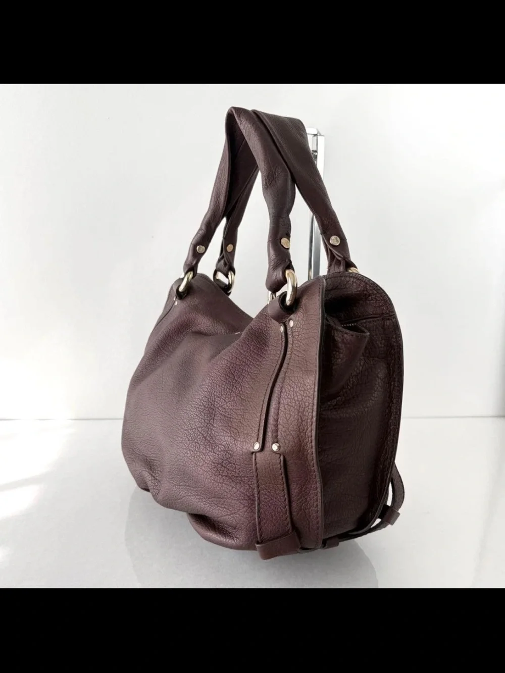 Celine Pebbled Leather Hobo Bag - Plum